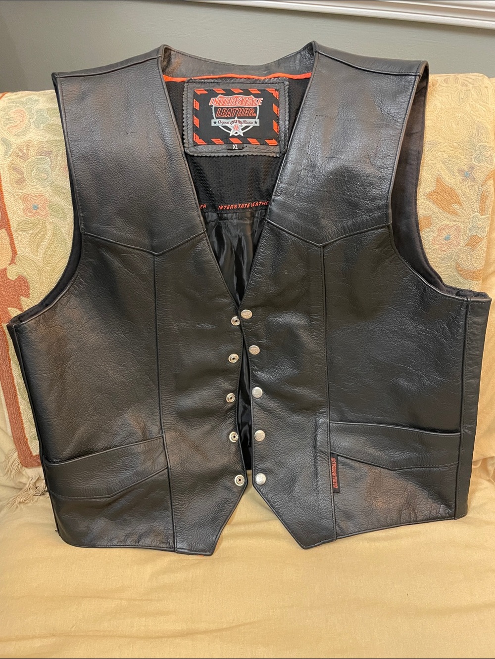 Interstate Leather Black XL Biker Vest